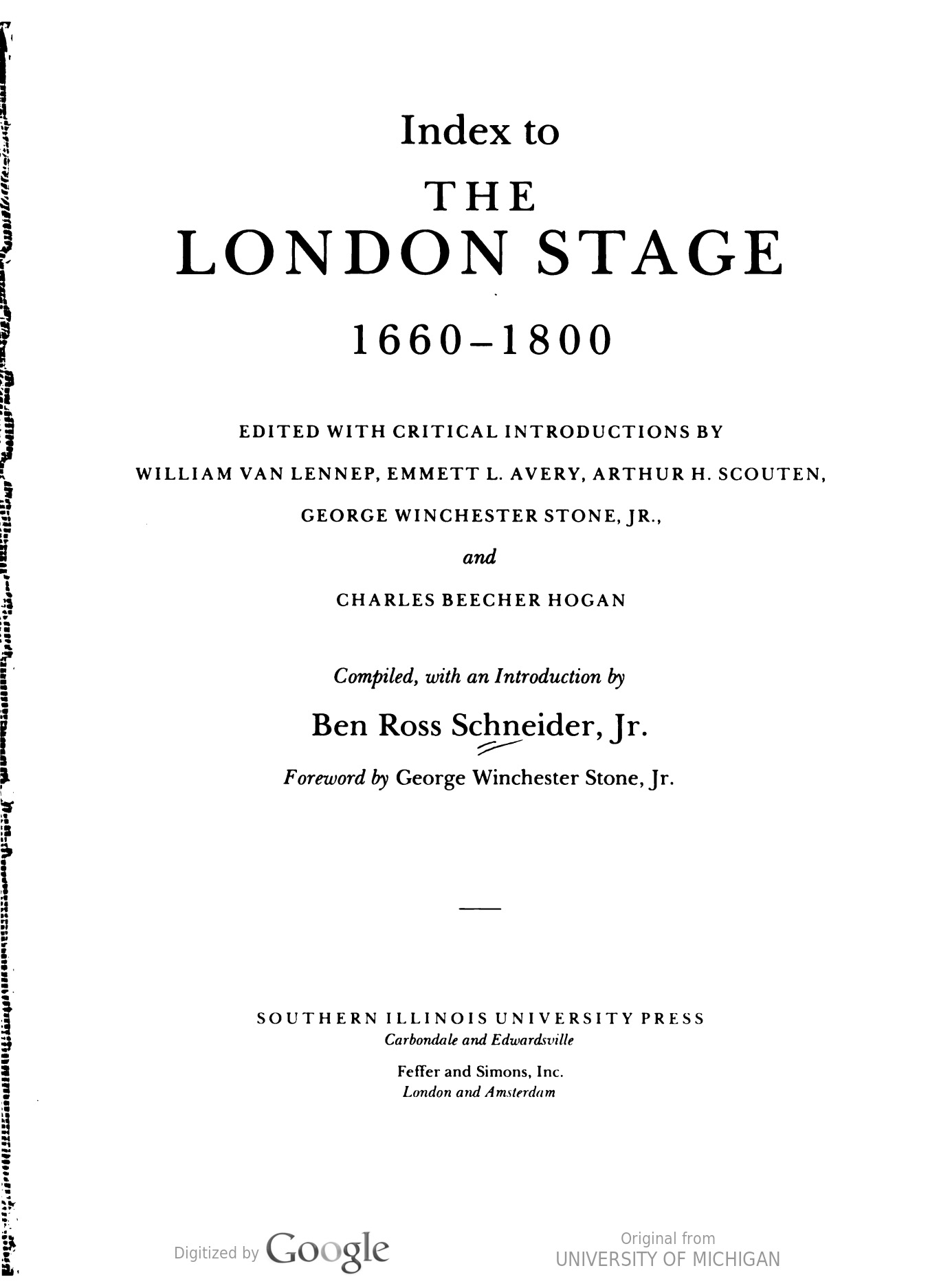 image of title page of The London Stage reference books
